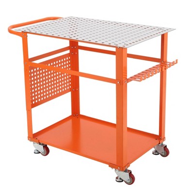36"x24" Welding Table, 600lbs Load Capacity Steel Welding Workbench Table on Wheels, Portable Work Bench with Double-Layer Storage Board