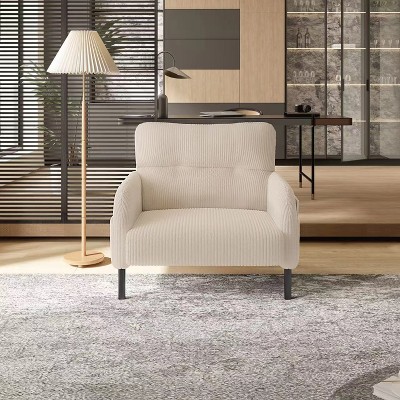 ModernLuxe Corduroy Accent Chair, Wide Seat Single Armchair with Side Pockets, Comfortable Reading Chair for Living Room & Bedroom