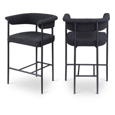 Meridian Furniture,Malin Black Boucle Fabric Counter Stool, Set of 2