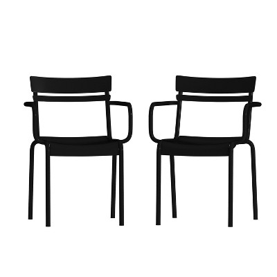 Flash Furniture Nash Commercial Grade Steel Indoor-Outdoor Stackable Chair with 2 Slats and Arms, Set of 2