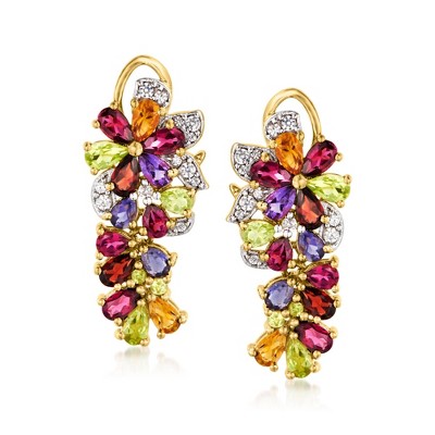 Ross-Simons 6.20 ct. t.w. Multi-Gemstone Floral Drop Earrings in 18kt Gold Over Sterling