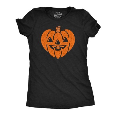 Womens Funny T Shirts Carved Pumpkin Heart Sarcastic Halloween Graphic Tee for Ladies - Crazy Dog Women's T Shirt For Halloween Season