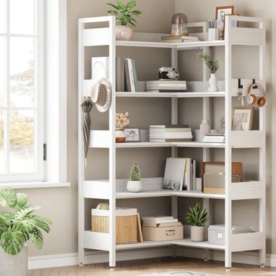 Corner Bookshelf, 5 Tier L-Shaped Bookcase, Modern Industrial Corner Shelf Unit, Convertible Storage Display Rack