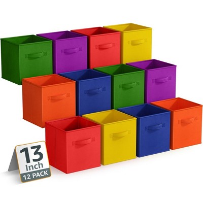 Sorbus Mixed Colors 13 Inch 12 Pack Sturdy Collapsible Fabric Storage Cubes with Handle - for Organizing Clothes, Toys, Books, Shelves & more