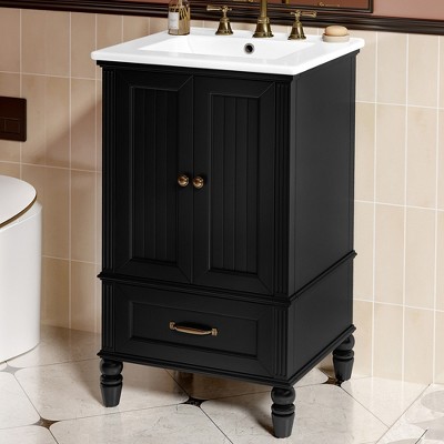 TOBILI 20" Bathroom Vanity with Sink, Bathroom Cabinet with Two Doors, Magnetic Door Stopper and Adiustable Foot Pads,Black