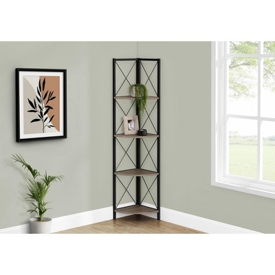 Kumasinova 60"/62" 4-Tier Corner Bookshelf,Black Metal Bookcase with Transitional Square Design/X-Design,Modern Book Shelves for Bedroom,Office
