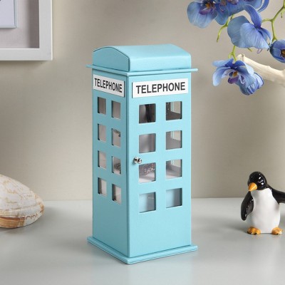 Gulches 11.5" Tall Leather Jewelry Box, British Telephone Design, Blue