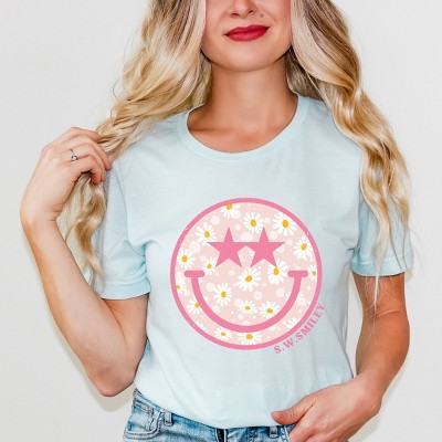 Simply Sage Market S.W.Smiley Floral Smiley Face Short Sleeve Tee