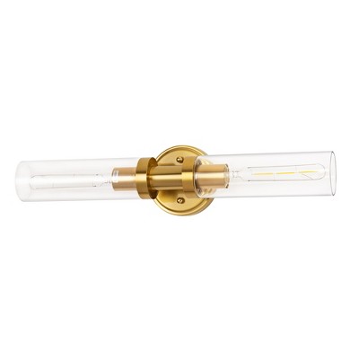DORESshop 18 in. 2-Light Gold Bathroom Sconces with Clear Glass, Bathroom Vanity Light Fixtures, Modern Wall Lights for Mirror