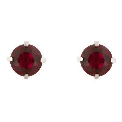 Slickblue 6 Carat Ruby Red Cubic Zirconia Stud Earrings, Round Prong Set, Rhodium Plated for Women