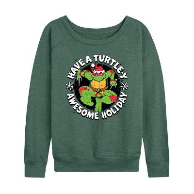 Women's - Teenage Mutant Ninja Turtles - Have A Turtley Awesome Holiday Lightweight French Terry Wide Neck Long Sleeve Graphic Shirt