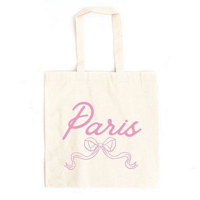 City Creek Prints Paris Coquette Bow Canvas Tote Bag - 15x16 - Natural
