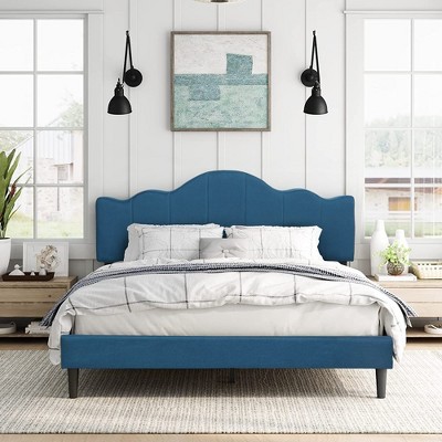 VECELO Bed Frame Upholstered Platform Bed Adjustable Headboard/Noise-Free/Wooden Slats Support/No Box Spring Needed