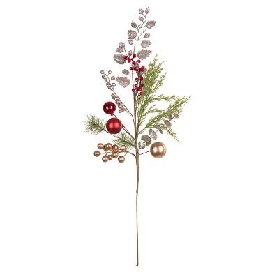 Gallerie II Glittered Leaf/Pine/Berry/Ball Pick 3" x 24"