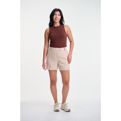 Lafidi Women’s Avia Hi-Rise Tailored Shorts, Flat Front Crepe Fabric, and Slash & Welt Pockets for a Polished Professional Look
