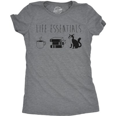 Womens Life Essentials T shirt Funny Coffee Cat Mom Lover Cute Graphic Ladies - Crazy Dog Women's T Shirt For Coffee Lovers