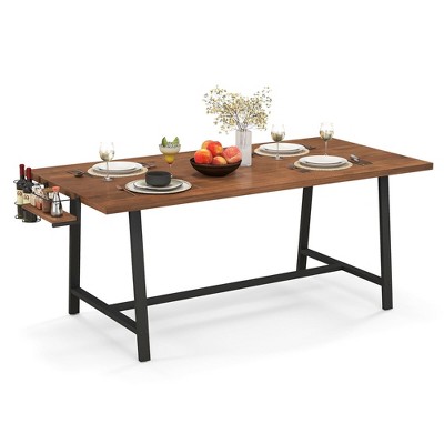 Tangkula 72" Industrial Rectangular Kitchen Table w/ 2-Bottle Drink Rack Condiment Holder