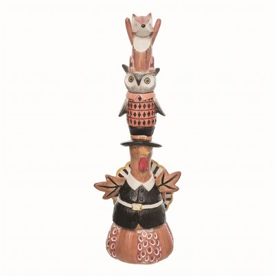 Transpac 12.5 in Multicolor Autumn Stacked Critters Decor for Fall Harvest Decorative Objects Resin