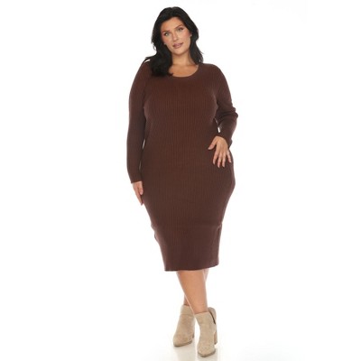 White Mark Plus Size Long Sleeve Rib Midi Sweater Dress