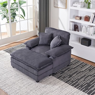 NicBex 56.3 Inch Modern Corduroy Single Sofa with 2 Toss Pillows and A Ottoman, Comfy Sofa- Deep Seat Couch for Living Room