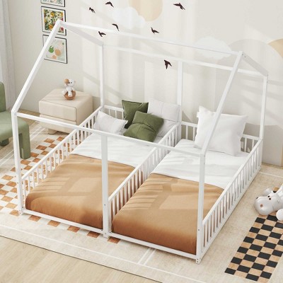 Two Shared House Platform Beds with  Headboard for Kids