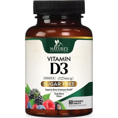 Vitamin D3 5000 IU (125 mcg) - Chewable Vitamin D Supplements for Bone, Teeth, Muscle & Immune Support, Sugar Free, Non-GMO - 60 Tablets