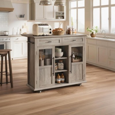 Coucheta 30'' Tall Mobile Kitchen Island Cart with Drop Leaf, Rolling Storage Cart with Cabinet & Drawers, Kitchen Cart Table for Small Spaces