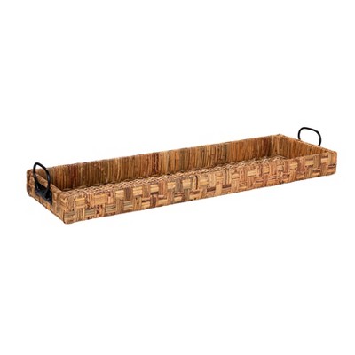 Oversized Hand-woven Rattan Tray with Metal Handles