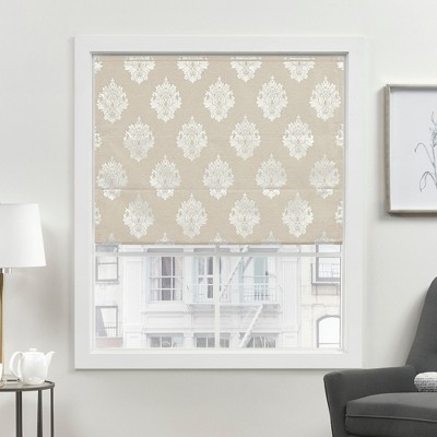 EXCLUSIVE HOME Marseilles Damask 100% Blackout Roman Shade, 27"x64", Natural