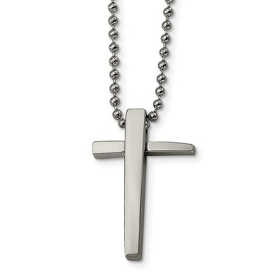 Black Bow Jewelry Stainless Steel Polished Cross Necklace - 22 Inch