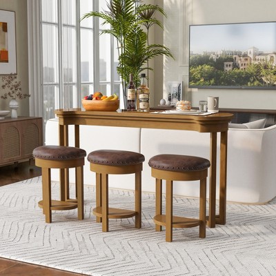 4-Piece Bar Table Set with 3 PU Bar Stools, Solid Wood Counter Height Dining Set, Breakfast Table with Stools - ModernLuxe