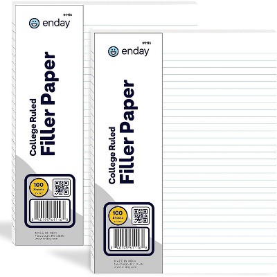 Emraw College Ruled Filler Paper, 3-Hole Punched, 100 Sheets/Pack, Lined White Paper for Binders – Office & Student Use, Pack of 2