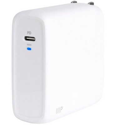 Monoprice 100W USB-C GaN Charger, Fast Charge, Foldable, PD Technology, for MacBook, iPad, iPhone, Galaxy, White