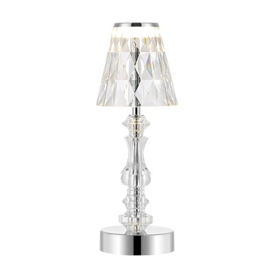 JONATHAN Y 12.75" Lillian Bohemian Classic Acrylic Rechargeable Integrated LED Table Lamp Clear/Chrome: Touch Sensor, Nightstand Friendly