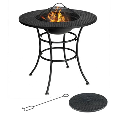 WELLFOR 31.5" Outdoor Wood Burning Fire Table & Cover W-10257 Black