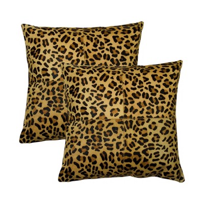 HomeRoots Set of Two 18" Brown and Black Leopard Cowhide Throw Pillows