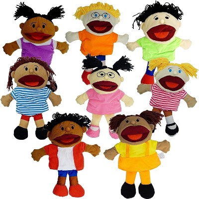 4E’s Hand Puppets for Kids 8-Pack – Movable Mouth, Plush Puppet Show Fun