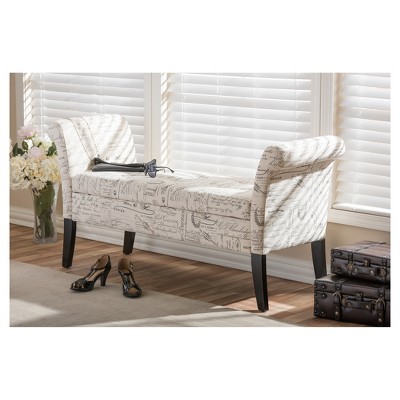 Baxton Studio Avignon Script - Patterned French Laundry Fabric Storage Ottoman Bench : Upholstered Rectangular Seating, No Assembly Required