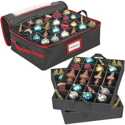 Hold N' Storage - Underbed Christmas Ornament Storage Container Box with Dividers with 2 Individual Removable Trays Fits Up to 48-3” - Red