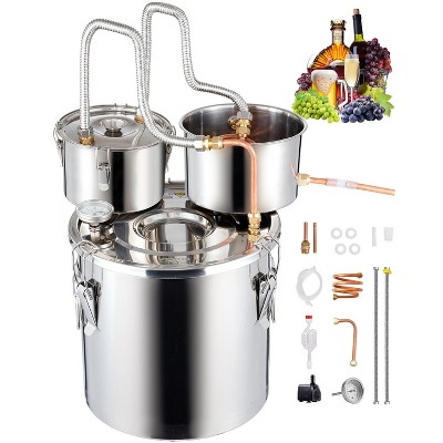 VEVOR Alcohol Still, 5 Gal / 19 L Stainless Steel Water Alcohol Distiller with Copper Coil for Fast Cooling, Dual Condenser Distiller Kit, Silver