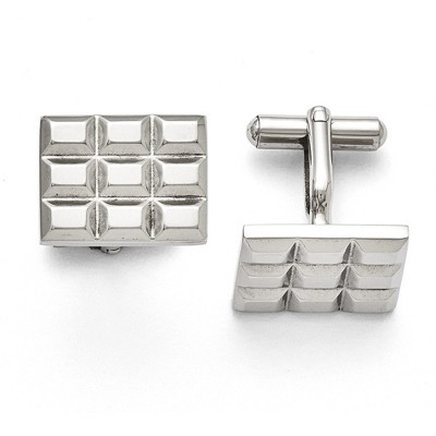 Black Bow Jewelry Men's Stainless Steel Rectangular Pyramid Cuff Links