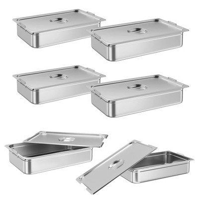6 Pack Full Size Hotel Pan, [NSF Certified][with Handle] 6 Inch Commercial Stainless Steel Deep Anti-Jamming Steam Table Pan Stainless Steel Catering