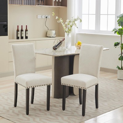 GustoWave Dining Chairs Set of 2 Upholstered Parsons Diner Room Chair Sets Fabric Kitchen Chairs with Nailhead Trim/Sturdy Wood Legs