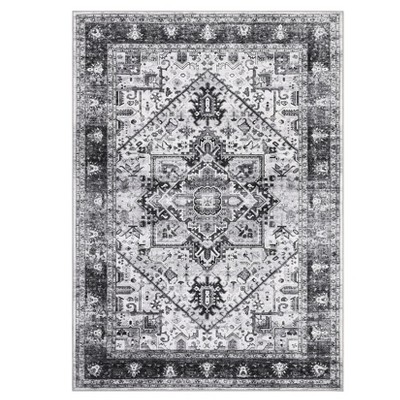 Washable Area Rug Vintage Living Room Rug Oriental Rug for Bedroom Non-Slip Retro Medallion Carpet Print Distressed Rug for Dining Room