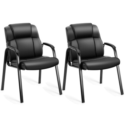 SEVOBAL Task and Office Chairs 2 Pcs PU Reception Chairs with Padded Arms, Stationary Office for Waiting Areas, Meeting Rooms, Black, 39"*7"*22"