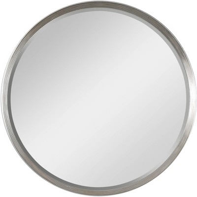 Uttermost Round Vanity Decorative Wall Mirror Modern Beveled Oversized Silver Leaf Black Edge Frame 42" Wide for Bathroom Bedroom