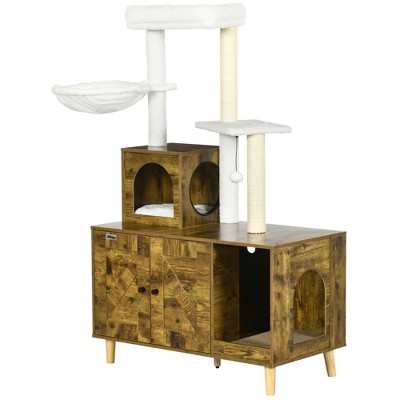 ONWITH Cat Tree with Litter Box Enclosure, 2-in-1 Cat Tower Litter Box Furniture Indoor