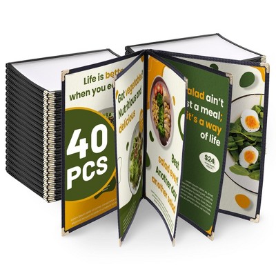 WeChef 40 Pack Restaurant Menu Covers 8.5 x 11" Book Style 5 Pages 10 Views Black