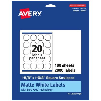 Avery White Square Scalloped Labels, 1-5/8" x 1-5/8"