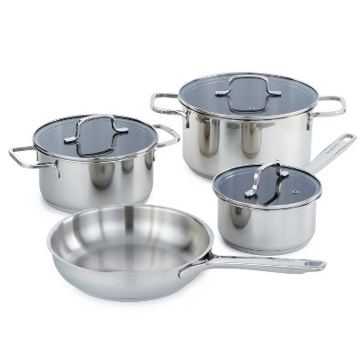 BergHOFF Helix 7Pc Recycled 18/10 Stainless Steel Cookware Set with Glass Lids